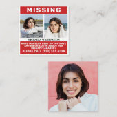 UW Foto's en tekst "MISSING PERSON" Informatiekaartje (Voorkant / Achterkant)