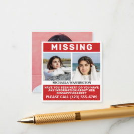 UW Foto's en tekst "MISSING PERSON" Informatiekaartje