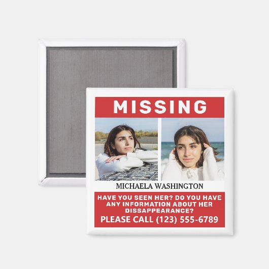 UW Foto's en tekst "MISSING PERSON" Magneet (Voorkant / Achterkant)