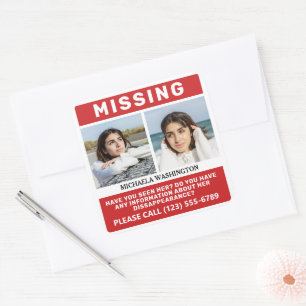 UW Foto's en tekst "MISSING PERSON" Vierkante Sticker