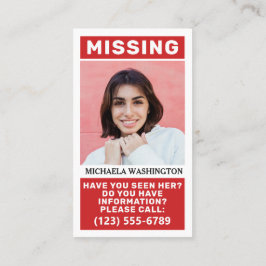 UW Foto's en tekst "MISSING PERSON" Visitekaartje