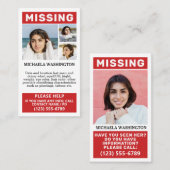 UW Foto's en tekst "MISSING PERSON" Visitekaartje (Voorkant / Achterkant)