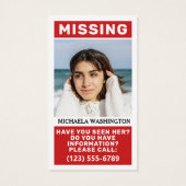 UW Foto's en tekst "MISSING PERSON" Visitekaartje (Achterkant)