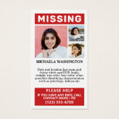 UW Foto's en tekst "MISSING PERSON" Visitekaartje (Voorkant)