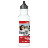 UW Foto's en tekst "MISSING PERSON" Waterfles (Links)