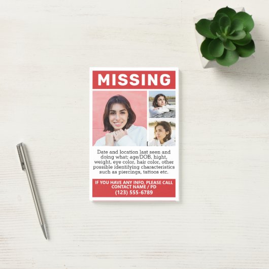 UW Foto's en tekst "MISSING" Post-it® Notes (Kantoor)