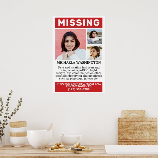 UW Foto's en tekst "MISSING" Poster (Keuken)