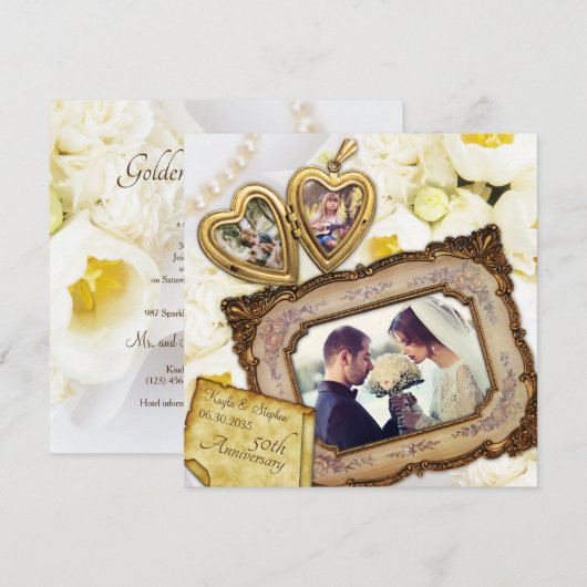 Uw foto's Hart Hanger Antieke Frame Jubileum Kaart (Voorkant / Achterkant)