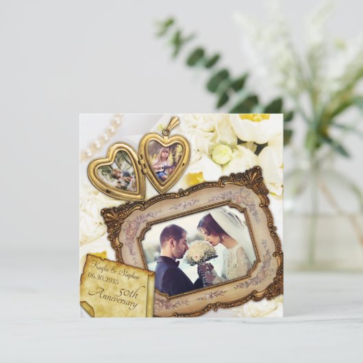 Uw foto's Hart Hanger Antieke Frame Jubileum Kaart (Staand voorkant)