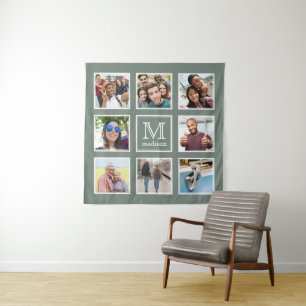UW FOTO'S, MONOGRAM & KLEUR aangepast wandtapijt Wandkleed