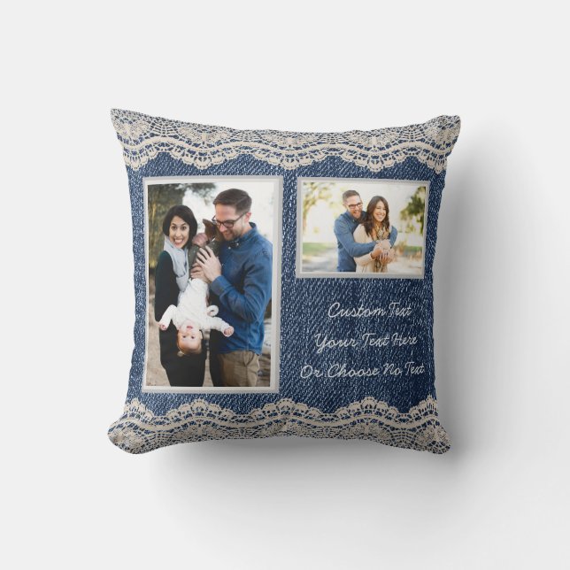 Uw foto's/tekstblauw jans Denim Chic  Kussen (Voorkant)