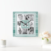 Uw foto's zwart wit Turquoise Nautical Wood Vierkante Klok (Huis)