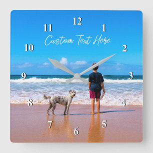 Uw Fotowandklok Gift met aangepaste tekstnaam Vierkante Klok