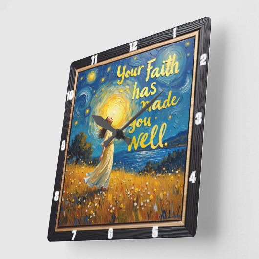 Uw geloof heeft u gezond gemaakt vierkante klok (Hoek)