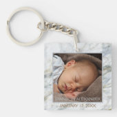 Uw gepersonaliseerde elegante blauwe grijze marmer sleutelhanger (Voorkant)