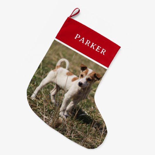 Uw gepersonaliseerde huisdier foto aangepaste rood grote kerstsok (Voorkant (Hangend))