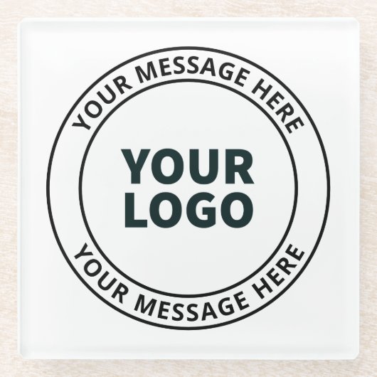 Uw geüploade Logo + bewerkbare circulaire tekst Glazen Onderzetter (Voorkant)