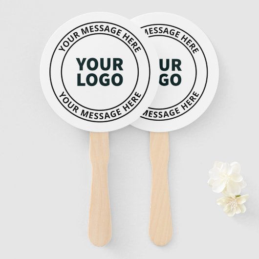 Uw geüploade Logo + bewerkbare circulaire tekst Handwaaier (Voorkant en achterkant)