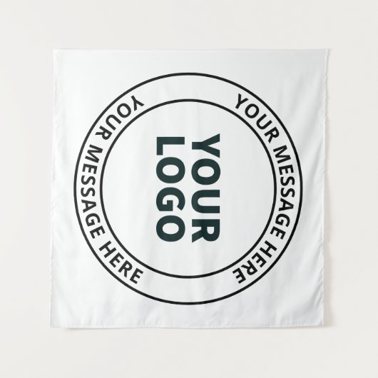 Uw geüploade Logo + bewerkbare circulaire tekst Wandkleed (Voorkant (horizontaal))