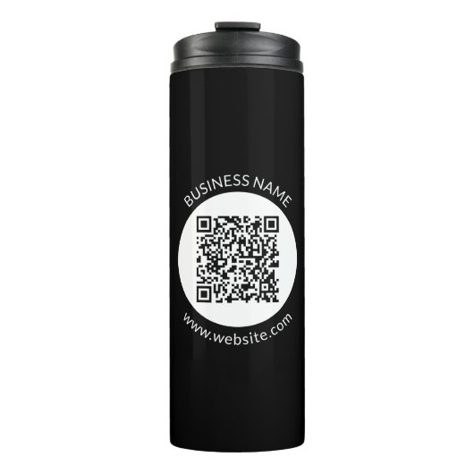 Uw geüploade QR-code | Bewerkbare tekst en kleuren Thermosbeker (Voorkant)