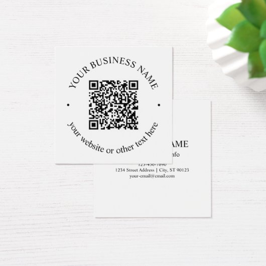 Uw geüploade QR-code plus bewerkbare circulaire te Vierkante Visitekaartjes (Bureau)