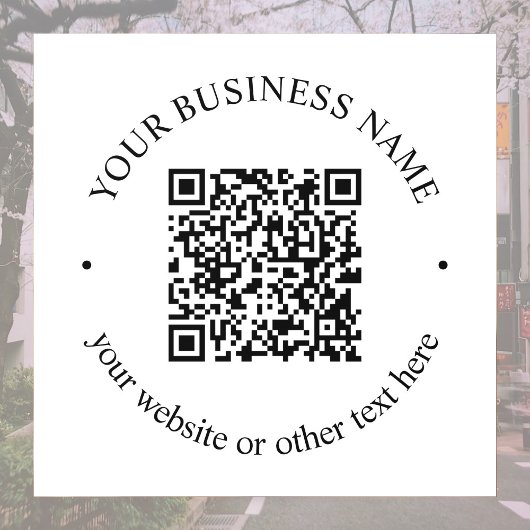 Uw geüploade QR-code plus bewerkbare cirkeltekst Raamsticker