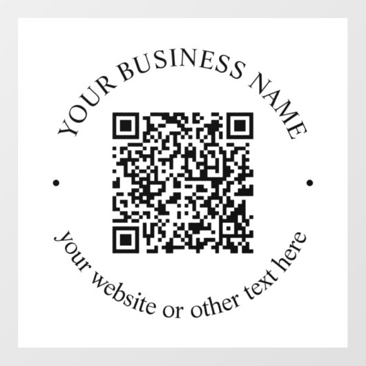 Uw geüploade QR-code plus bewerkbare cirkeltekst Raamsticker (Vel)