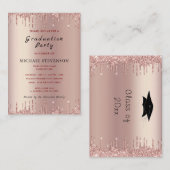 Uw Graduation Party Invitation Roos Gold Glitter Notitiekaartje (Voorkant / Achterkant)