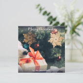 Uw hond Foto aangepaste naam Modern Merry Christma Feestdagenkaart (Staand voorkant)