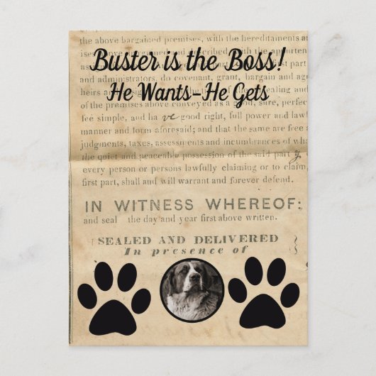 Uw hond Foto in Paws 1860 Legal Document Funny Briefkaart (Voorkant)
