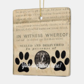 Uw hond Foto in Paws 1860 Legal Document Funny Keramisch Ornament (Links)