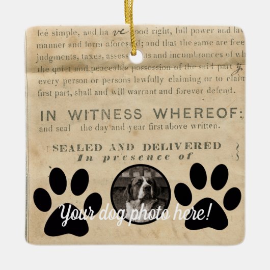 Uw hond Foto in Paws 1860 Legal Document Funny Keramisch Ornament (Voorkant)