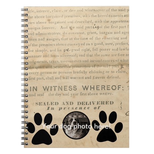 Uw hond Foto in Paws 1860 Legal Document Funny Notitieboek (Voorkant)