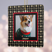 Uw Hond Foto met Gouden Pawprints op Zwart Keramisch Ornament