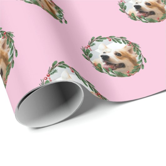 Uw hond in kerstpapier met roze vulling cadeaupapier (Rol Hoek)
