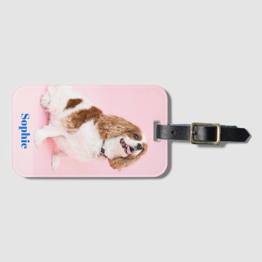 Uw hond, of huisdier foto, blauwe naam bagagelabel (Voorkant (horizontaal))