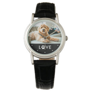 Uw hond of kat foto   Liefde met pooafdrukken Horloge
