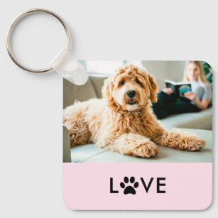 Uw hond of kat foto   Liefde met pooafdrukken Sleutelhanger