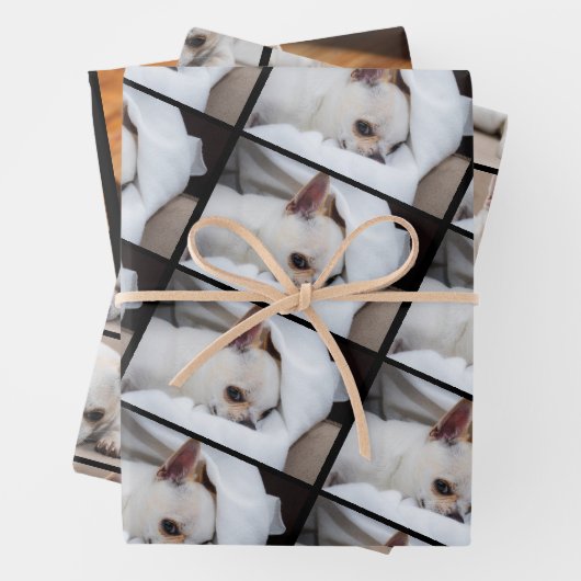 Uw hond puppy 3 aangepaste foto's chihuahua inpakpapier vel (In situ)