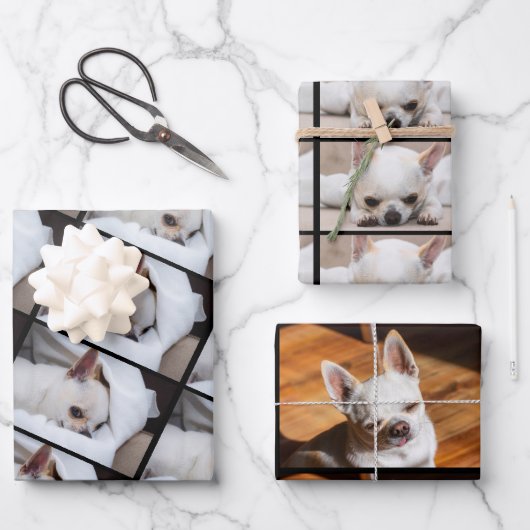 Uw hond puppy 3 aangepaste foto's chihuahua inpakpapier vel (Voorkant)