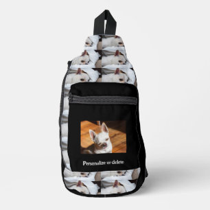 Uw hond puppy aangepaste foto chihuahua en tekst sling bag