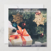 Uw hondenfoto Aangepaste naam Modern prettig kerst Feestdagenkaart (Voorkant)