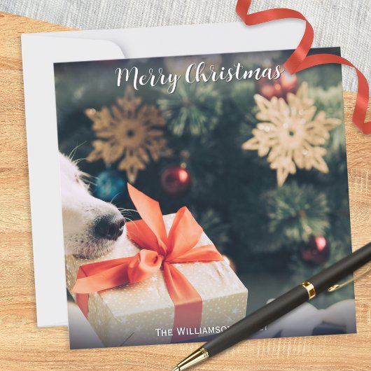 Uw hondenfoto Aangepaste naam Modern prettig kerst Feestdagenkaart