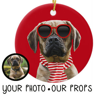 Uw Hondenfoto w / Leuke digitale Kerst Accessoires Keramisch Ornament