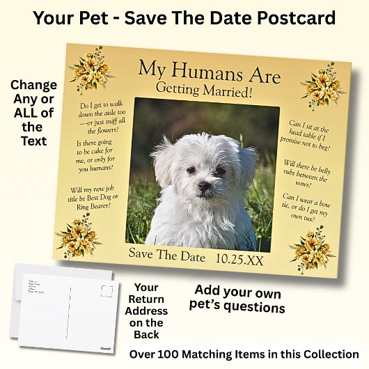 Uw huisdier foto Bewaar de datum Gouden Gele Bloem Briefkaart