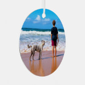 Uw huisdier foto gepersonaliseerde kerst ornamente metalen ornament (Voorkant Rechts)
