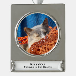 UW HUISDIER Kat of Hond FOTO, Naam, Verzilverd Banner Ornament
