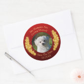 Uw huisdierfoto, Bewaar de datum, Gouden bloemen b Ronde Sticker (Envelop)