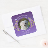 Uw huisdierfoto, bewaar de datum, paarse mauve blo vierkante sticker (Envelop)