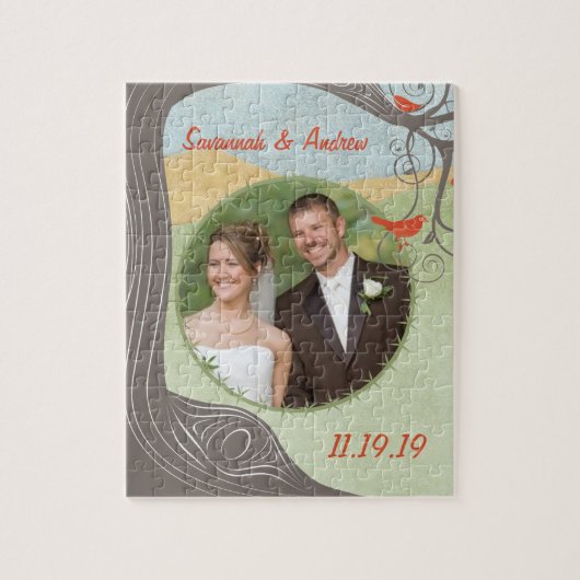 Uw huwelijksfoto Schattigee Houten Graanboomvogels Legpuzzel (Verticaal)